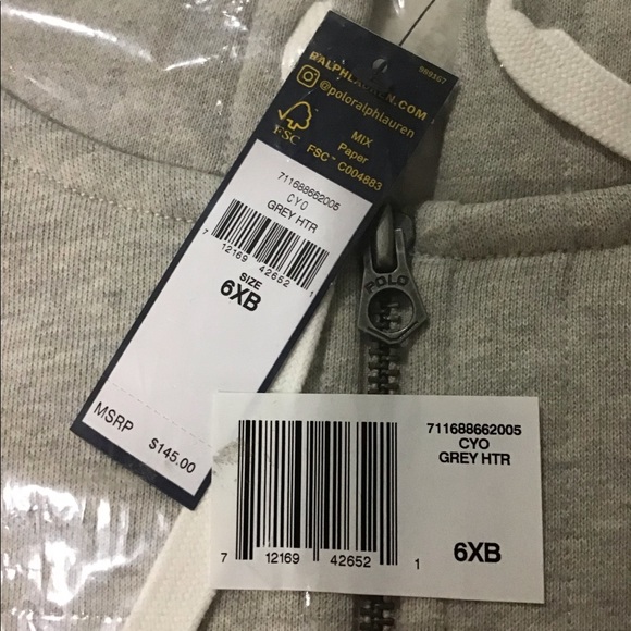 NWT 1 POLO RALPH LAUREN ZIP UP HOODIES SIZE 6 x b BIG AND TALL - Picture 3 of 4